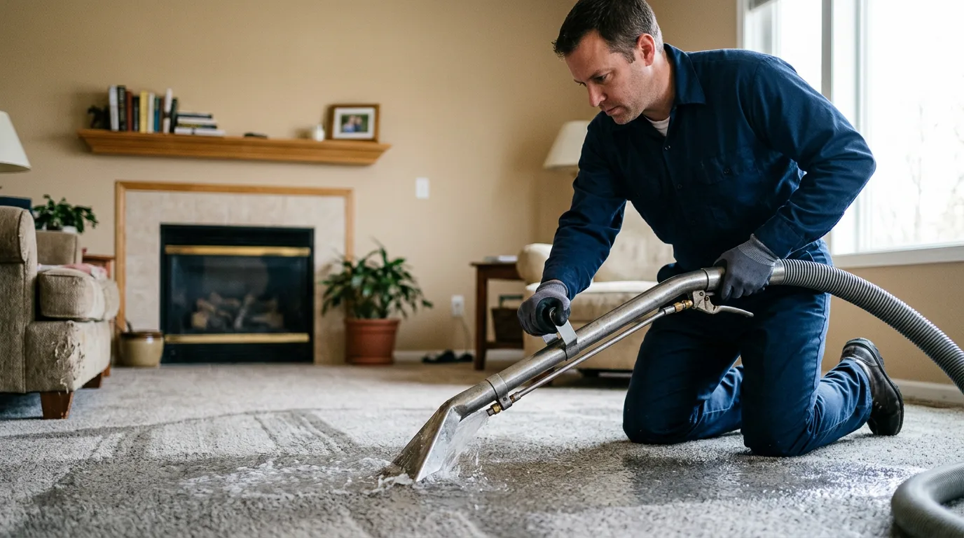 Water damage restoration technician working near Oberon, ND